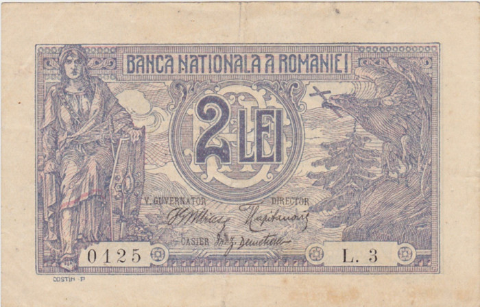 ROMANIA 2 LEI 1915 Serie 1 Cifra VF