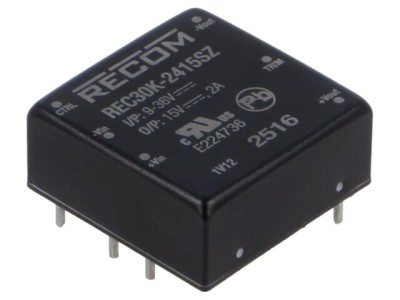 Convertor DC/DC RECOM 30W 9-36V Intrare 15V 2A Ieșire REC30K-2415SZ foto