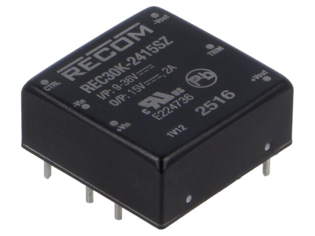 Convertor DC/DC RECOM 30W 9-36V Intrare 15V 2A Ieșire REC30K-2415SZ