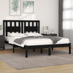 vidaXL Cadru de pat, negru, 200x200 cm, lemn masiv de pin 3103957