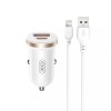Incarcator auto 12V XO, 30W, USB-A, USB-C, QC 3.0, PD3, CC56 + cablu Lightning, alb