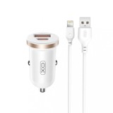 Cumpara ieftin Incarcator auto 12V XO, 30W, USB-A, USB-C, QC 3.0, PD3, CC56 + cablu Lightning, alb
