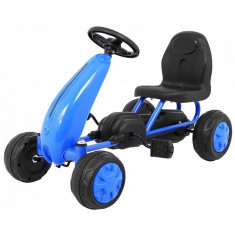 Kart cu pedale, 4 roti ABS cu banda cauciuc, volan, transmisie prin lant, albastru foto