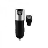 Incarcator Auto USB 2.1A M10 + Casca Bluetooth Magnetica Handsfree, Microfon Incorporat, Negru/Argintiu