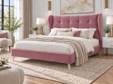 Pat Almera 160x200 cm Tapitat Catifea Roz Somiera Inclusa (cod ML 2227-08)