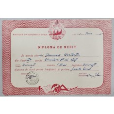 DIPLOMA DE MERIT , SCOALA ELEMENTARA 36 , BUCURESTI , 15 IUNIE , 1951