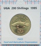 Uganda 200 shillings 1995 UNC tiraj 20.000 - cartonas personalizat - km 148 A015