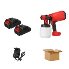 Set Pistol de vopsit/2 baterii/Incarcator, 150W, 200 ml/min, Rosu, 800 ml