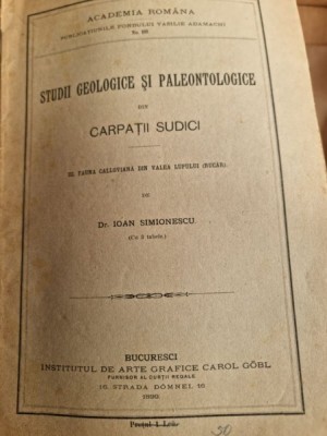 Ioan Simionescu - Studii Geologice si Paleontologice din Carpatii Sudici. III Fauna Calloviana din Valea Lupului (Rucar) foto