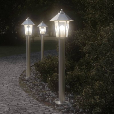 vidaXL Lămpi exterioare de podea 3 buc argintiu 80 cm oțel inoxidabil foto