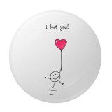 Cumpara ieftin Insigna rotunda I love you cu balon in forma de inima, 58 mm, prindere cu ac metalic