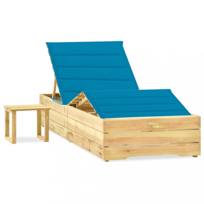 vidaXL Șezlong de grădină cu masă și pernă, lemn de pin tratat 3065958