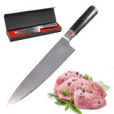 Cutitul Bucatarului, Profesional japonez din otel Damasc, 67 de straturi, lama 20 cm, m&acirc;ner lemn Pakka, Rezistent la Coroziune, Negru