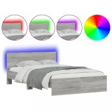 Cumpara ieftin Cadru de pat cu tablie si LED, gri sonoma, 135x190 cm