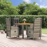Cumpara ieftin Set mobilier de grădină cu perne, 5 piese, gri, poliratan