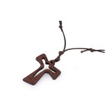 Cumpara ieftin Colier unisex cu pandantiv cruce din lemn maro, reglabil, cu snur textil, marime universala, lungime 40, 78 cm, simbol al credintei si stil natural