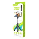 Suport Stand, tip Selfie, pentru telefon, KSC-1143 cu Trepied, Telescopic, Aluminiu, telecomanda BT, negru