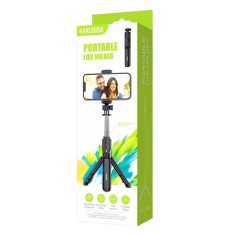 Suport Stand, tip Selfie, pentru telefon, KSC-1143 cu Trepied, Telescopic, Aluminiu, telecomanda BT, negru