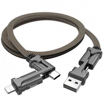 Cablu Date si Incarcare MicroUSB - USB / Lightning / USB Type-C HOCO S22, Magic cube, 4 in1, 1.2 m, Negru Maro foto