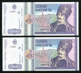q534 PERECHE CONSECUTIVA 5000 LEI 1992 NECIRCULATA UNC