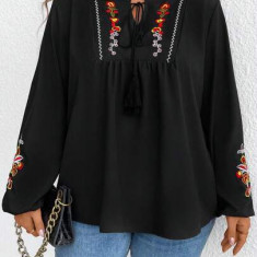 Bluza cu imprimeu floral si maneca lunga, negru, dama, Shein