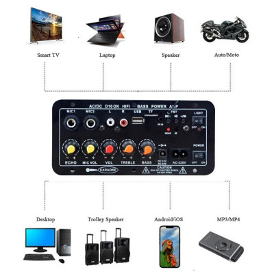 Kit modul amp.audio,mono,MP3,radio,USB/microSD,Bluetooth 4.0,15W,12/24/220V-D10 foto