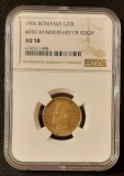 Moneda AUR 20 lei 1906, AU58, certificata, gradata. Tiraj foarte mic si RAR , doar 15.000 ex. !