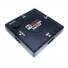 Switch video cu 3 intrari HDMI si o iesire HDMI, Full HD 1080p, cu comutator, negru