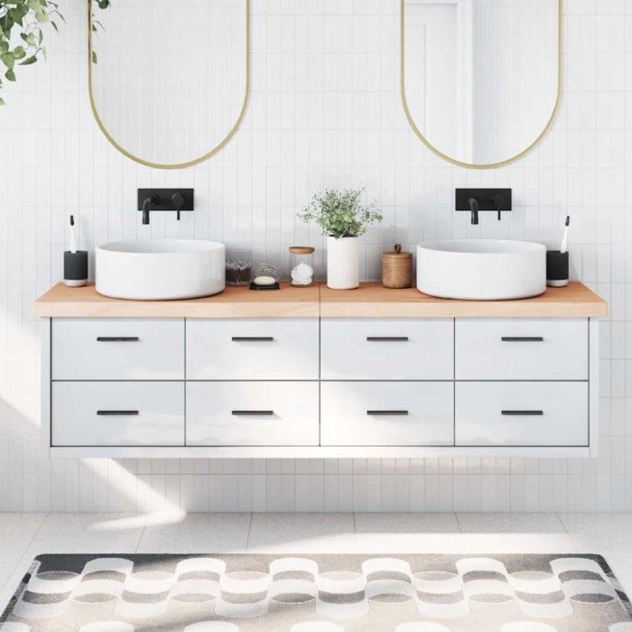 Blat de baie, 180x50x(2-6) cm, lemn masiv netratat