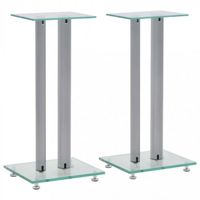 vidaXL Standuri boxe 2 buc., sticlă călită, design coloană, argintiu
