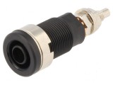 Conector banană 4mm soclu 32A 1kV negru nichelat pe panou