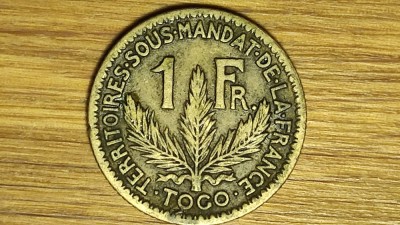 Togo mandat francez - raritate coloniala - 1 franc 1924 - extrem de greu de gasit ! foto
