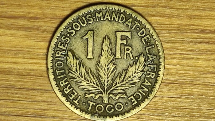 Togo mandat francez - raritate coloniala - 1 franc 1924 - extrem de greu de gasit !