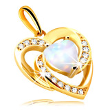 Cumpara ieftin Pandantiv din aur de 14K - inimă din opal sintetic alb cu reflecții de curcubeu, zirconii rotunde