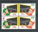 USA, Cinderella 1958 Christmas x 4, MNH, imperf. right L.070