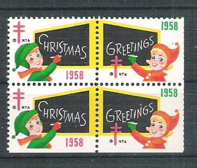 USA, Cinderella 1958 Christmas x 4, MNH, imperf. right L.070 foto