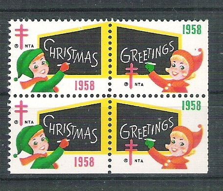USA, Cinderella 1958 Christmas x 4, MNH, imperf. right L.070
