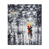 Tablou pictat manual, Noi doi sub o umbrela, stilizat - 60x50cm ulei pe panza in cutit efect 3D