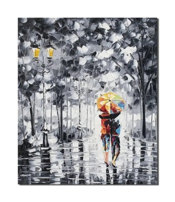 Tablou pictat manual, Noi doi sub o umbrela, stilizat - 60x50cm ulei pe panza in cutit efect 3D foto