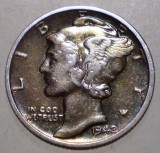 C.049 USA SUA WWII MERCURY 1 ONE DIME 1942 S ARGINT