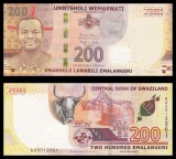 SWAZILAND █ bancnota █ 200 Emalangeni █ 2017 █ P-43 █ Serie AA █ POLYMER █ UNC