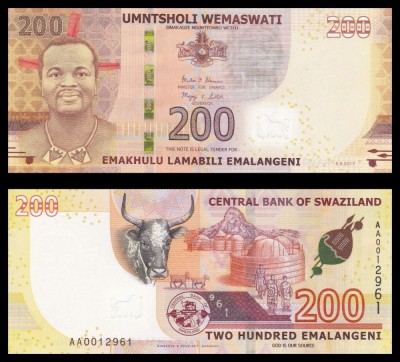 SWAZILAND █ bancnota █ 200 Emalangeni █ 2017 █ P-43 █ Serie AA █ POLYMER █ UNC foto
