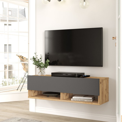 Fernsehtisch Laitila mit 2 Ablagef&amp;auml;chern 100 x 31,5 x 29,5 cm Eiche rustikal/Anthrazit [en.casa] HausGarden Leisure foto