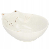 Castron, bol, pentru caine, pisica, ceramica, alb, model pisica, 15x11x5 cm