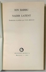NADIR LATENT de ION BARBU , Bucarest 1985 foto