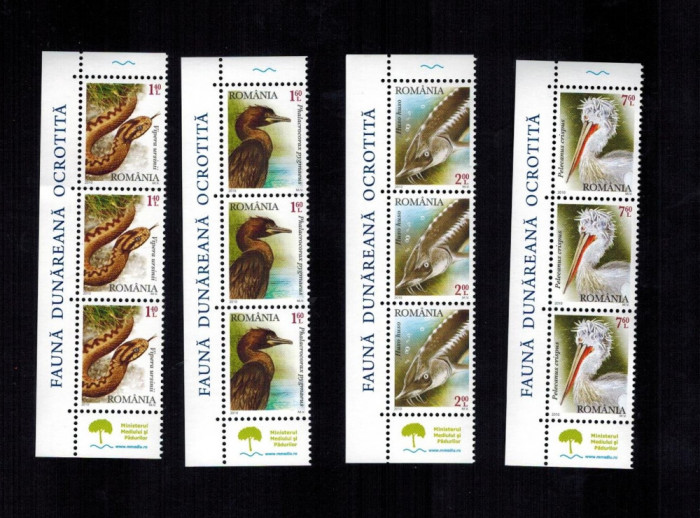 Romania 2010 Fauna Ocrotita Delta Dunarii Strip de 3 Serii Complete MNH LP 1868