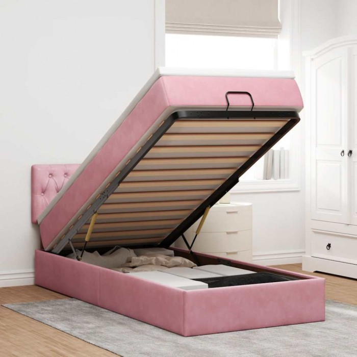 vidaXL Cadru de pat otoman cu saltea roz 100x200cm catifea 3311830