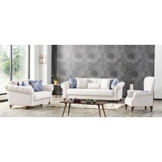 Set 3+2+1 Ibiza Lada Depozitare Tapitat Catifea Crem