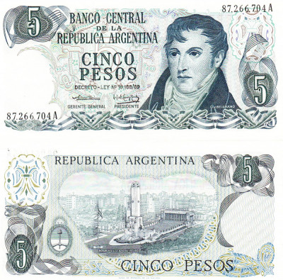 Argentina 5 Pesos 1974-76 General Belgrano P-294 aUNC foto