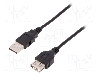 Cablu USB A mufa, USB A soclu, USB 2.0, lungime 1.8m, negru, ASSMANN - AK-300200-018-S